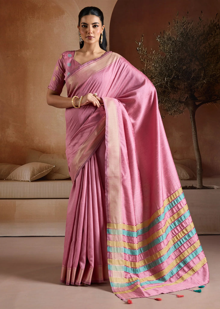 Lilac Pink Woven Banarasi Silk Saree