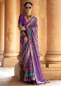 True Purple Printed Patola Silk Saree