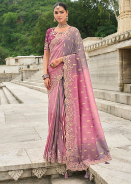 Mauve Purple Woven Banarasi Designer Silk Saree With Embroidered Blouse