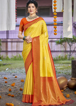 Haldi Yellow Woven Banarasi Silk Saree