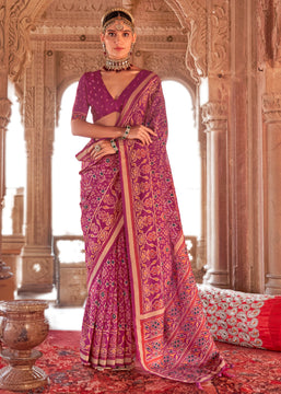 Sparkling Purple Printed Patola Georgette Silk Saree