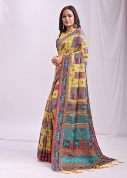 Empire Yellow Woven Linen Cotton Saree