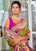 Prakriti: Kanjivaram Saree Featuring Zari Leheriya Pattern in Shades of Green and Pink (7659220664513) (7704951423169)