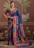 Midnight Blue Woven Cotton Kashmiri Jamewar Saree