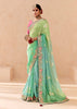 Ombre Green Heavy Embroidered Designer Silk Saree