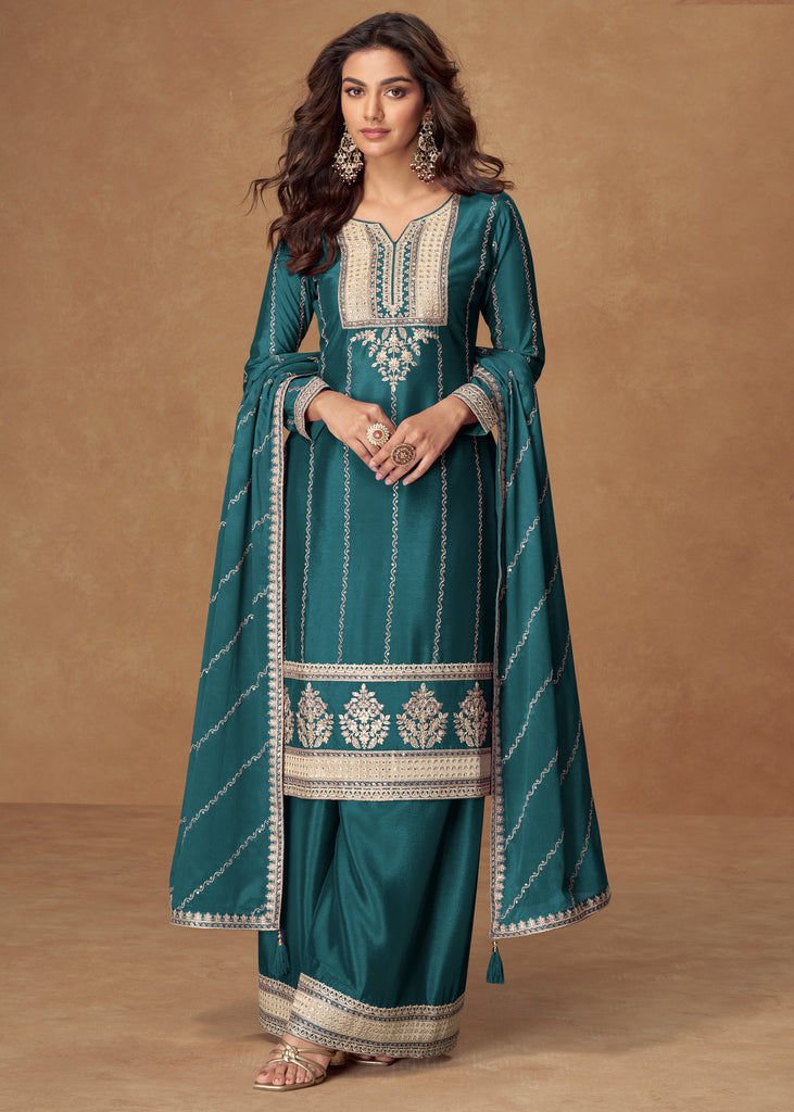 Antique Green Embroidered Sharara Set