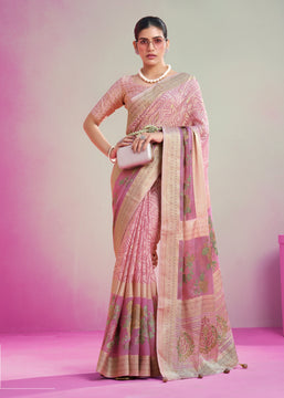 Candy Pink Woven Georgette Silk Saree