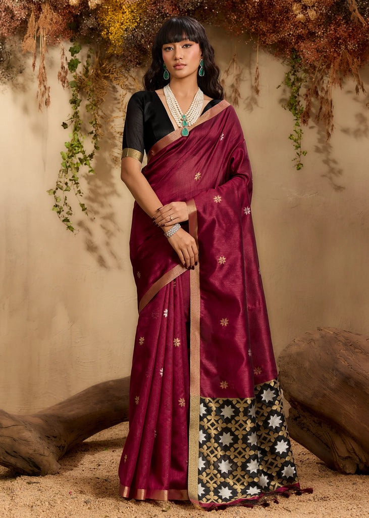 Rich Maroon Woven Cotton Silk Saree