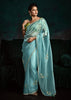 Norse Blue Designer Tissue Silk Saree With Printed Blouse