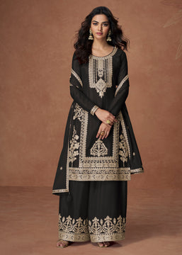 Beautiful Black Heavy Embroidered Sharara Set