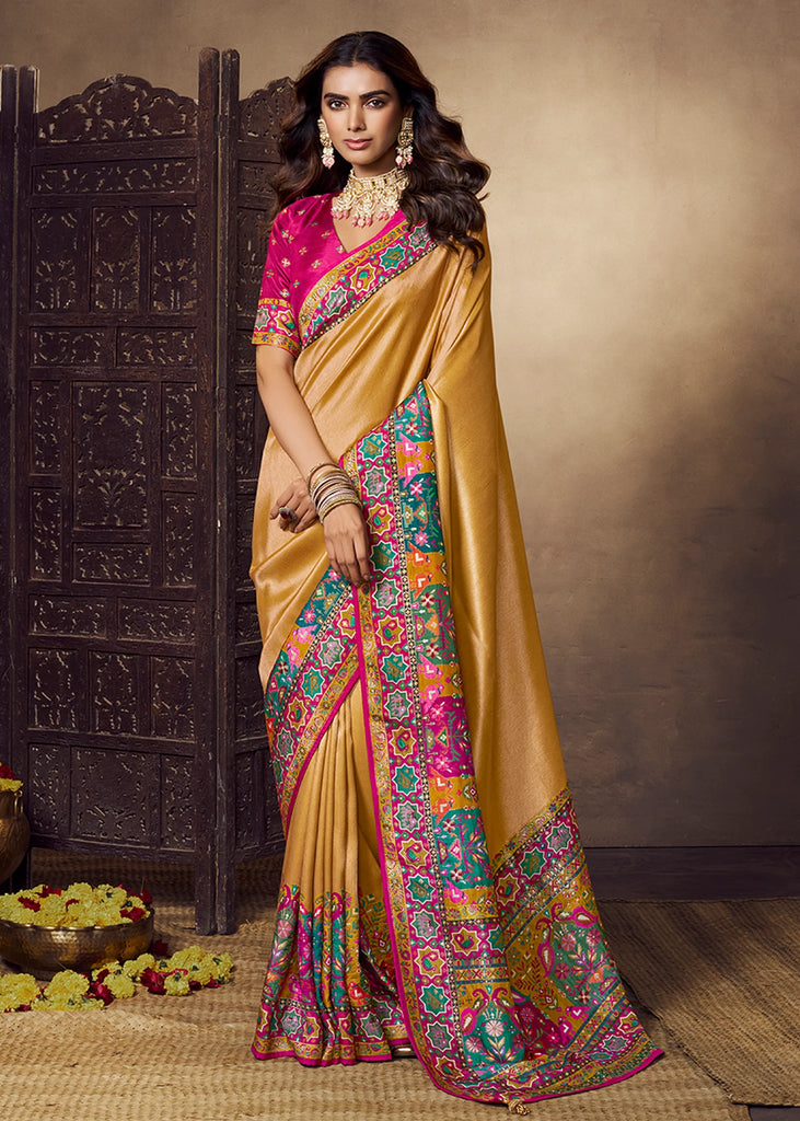 Golden Yellow Woven Soft Silk Saree