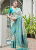 White & Sea Green Woven Banarasi Patola Silk Saree