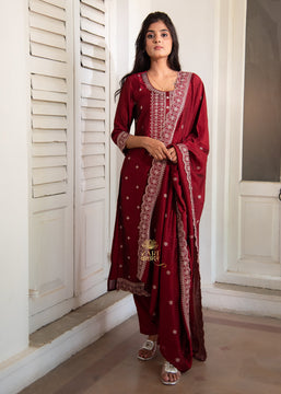 Maroon Majesty Metallic Embroidered Suit (10702842003649)