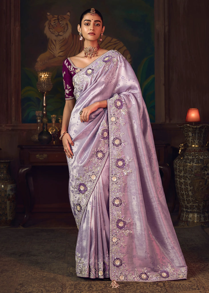 Frida Lilac Woven Embroidered Saree