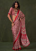 Poppy Red Printed Satin Crepe Silk Saree