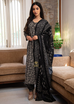 Black Floral Printed Suit Set (10702035157185)