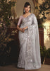 Platinum Grey Tissue Organza Designer Saree