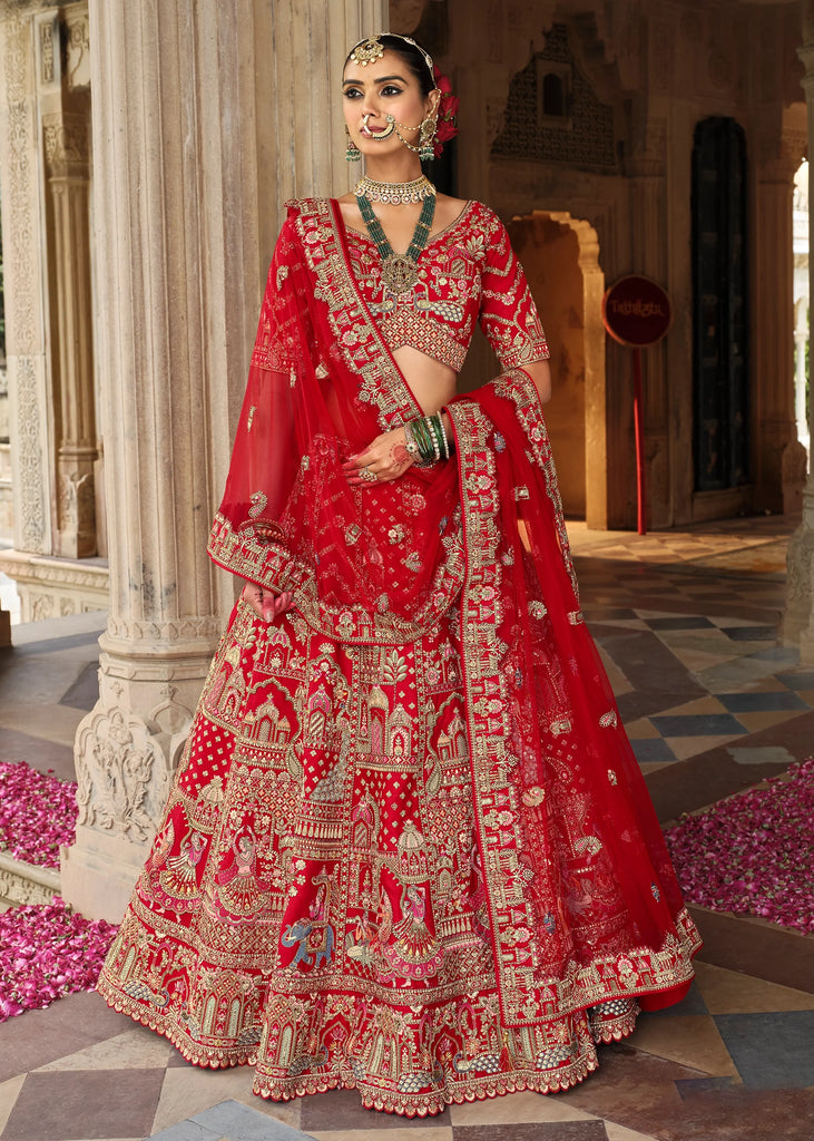 Red Heavy Embroidered Designer Lehenga