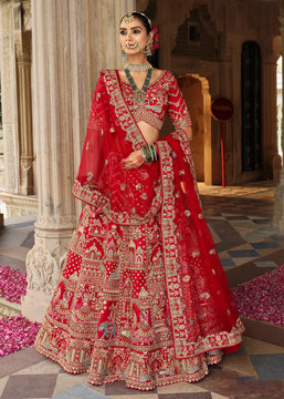 Red Heavy Embroidered Designer Lehenga