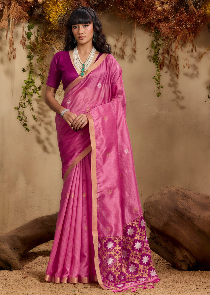 Carmine Pink Woven Cotton Silk Saree