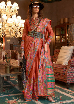 Ginger Red Madhubani Printed Saree