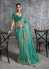 Sea Green Embroidered Tissue Silk Saree