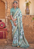Dusky Green Floral Printed Silk Saree With Contrast Border