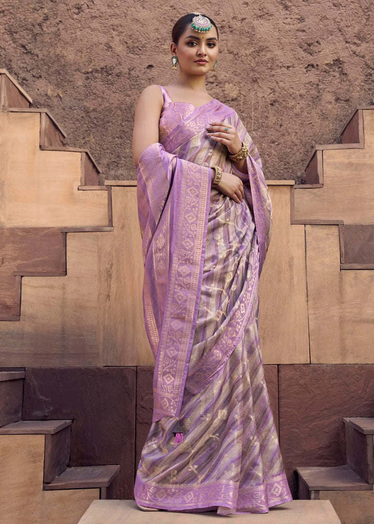 Lavender Purple Digital Printed Silk Saree