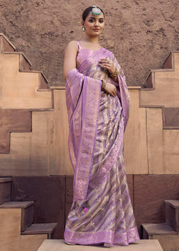 Lavender Purple Digital Printed Silk Saree
