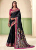 Jet Black kalamkari Printed Cotton Silk Saree