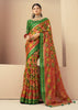 Green And Red Printed Georgette Saree