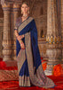 Depth Blue Printed Kashmiri Jamewar Saree