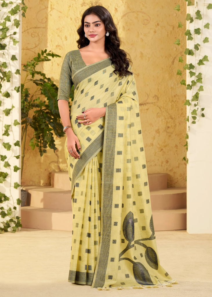 Delight Yellow Woven Linen Silk Saree