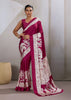 Beet Red Printed Satin Silk Saree