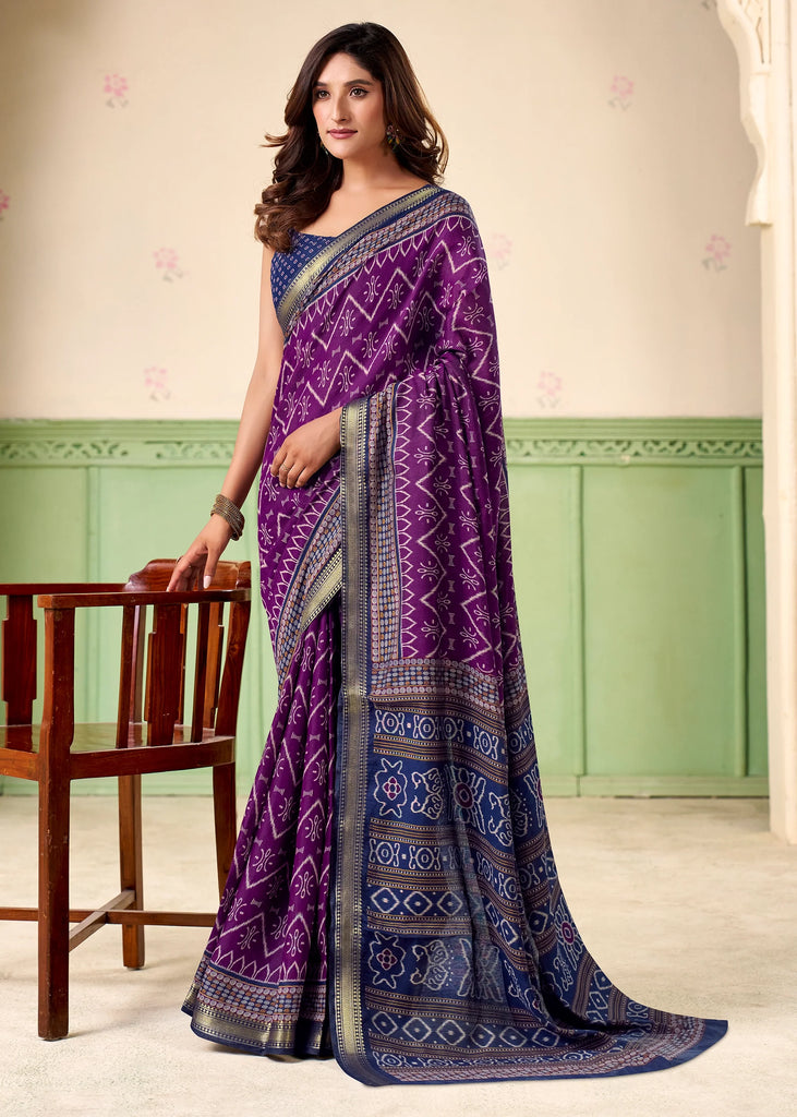 Royal Purple Patola Printed Cotton Silk Saree