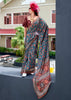 Strom Blue Satin Crepe Digital Printed Saga Saree With Contrast Blouse
