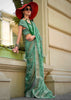 Turquoise Green Printed Georgette Silk Saree