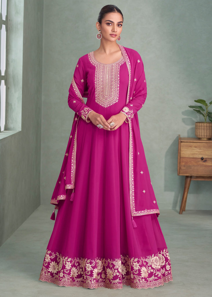 Rose Pink Embroidered Anarkali with Dupatta