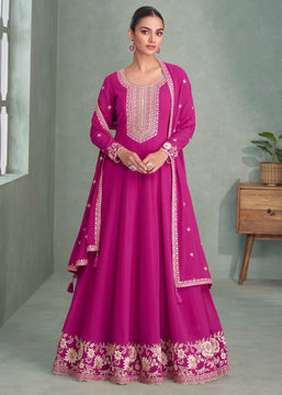 Rose Pink Embroidered Anarkali with Dupatta