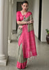 Dusty Green & Pink Printed Tussar SIlk Saree