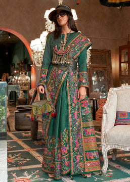 Forest Green Madhubani Printed Saree