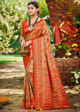 Sunrise Red Dual Tone Woven Banarasi Silk Saree