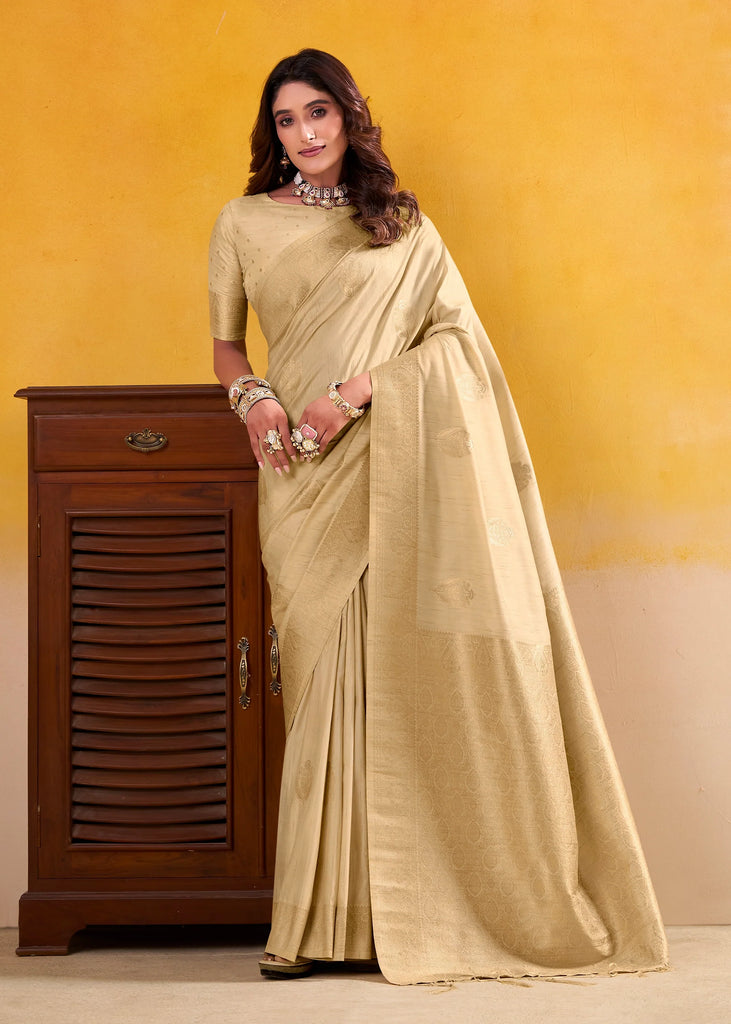 Off White Woven Tusser Silk Saree