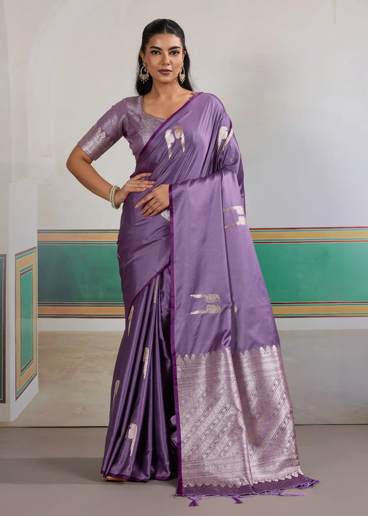 Paisley Purple Woven Satin Silk Saree