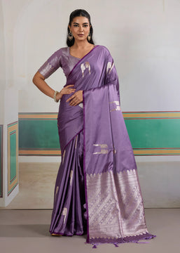 Paisley Purple Woven Satin Silk Saree