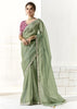 Dusky Green Designer Organza Tissue Silk Saree