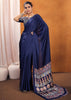 Mazarine Blue Satin Silk Saree with Ajrakh Printed Pallu and Blouse