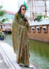 Shale Green Satin Crepe Digital Printed Saga Saree With Contrast Blouse