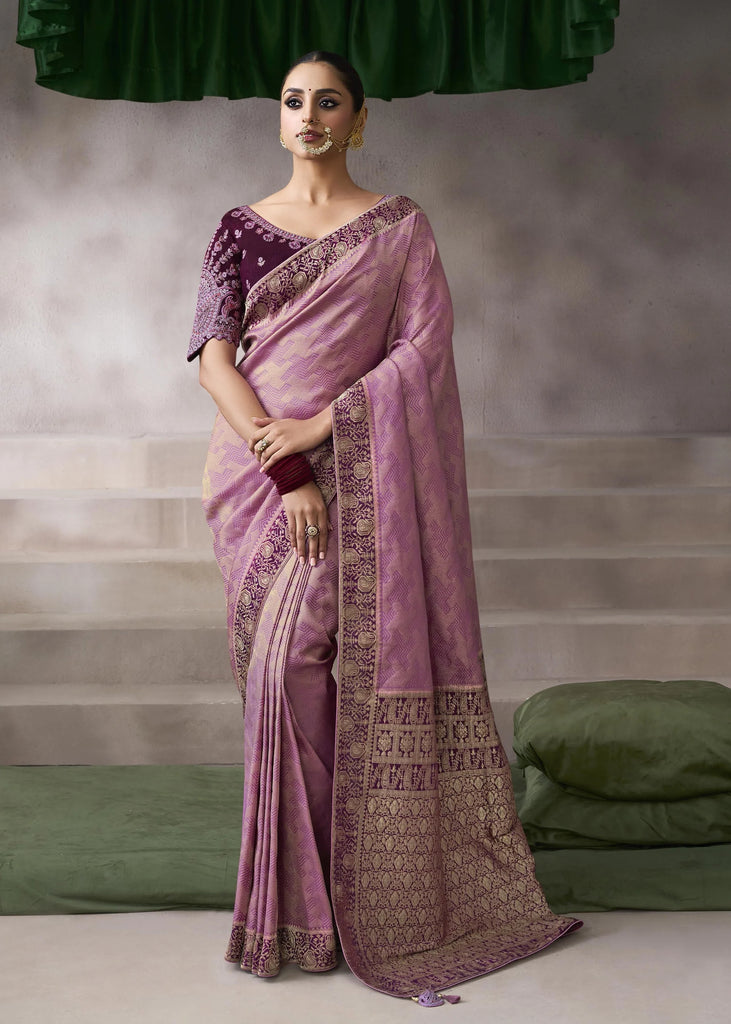 “Exclusive Offer” : Purple Banarasi Designer Saree With Embroidered Blouse