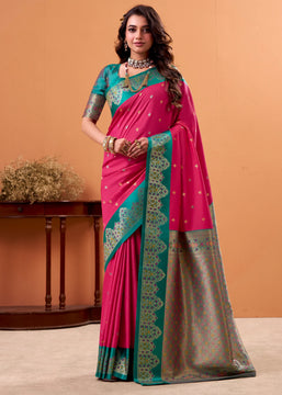 Raspberry Pink Banarasi Satin Silk Saree